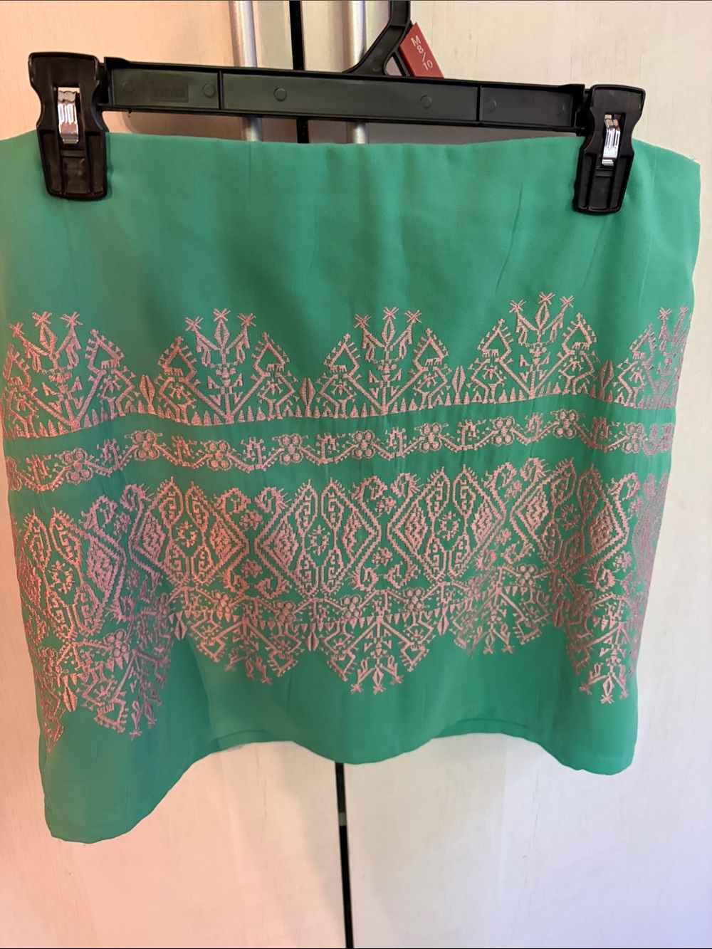 Harper Teal Swim Sarong with Pink Embroidered Pattern